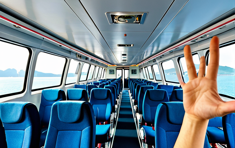 **
A modern passenger ferry, mid-journey between Hong Kong and Macau. The ferry is depicted on open water under a bright, clear sky. Inside, passengers are seated comfortably in modest clothing. Focus on showing the interior with natural lighting. safe for work, appropriate content, fully clothed, professional, perfect anatomy, correct proportions, natural pose, well-formed hands, proper finger count, natural body proportions.
**