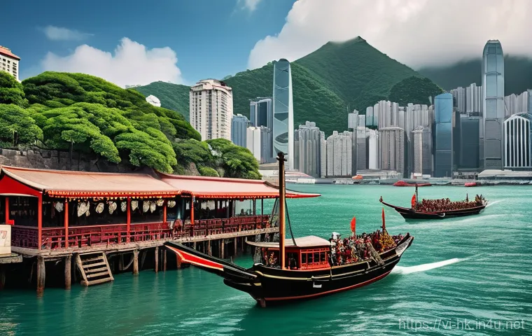 홍콩 영국 식민지 시기 - **Prompt:** A vibrant historical scene depicting the early days of Hong Kong's transformation into a...