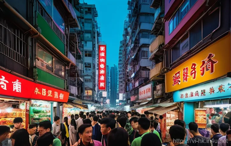 홍콩과 중국의 일국양제 정책 - **Prompt:** A vibrant, bustling street scene in Hong Kong's Mong Kok district at night, capturing th...