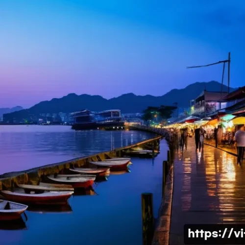 Home 31 침사추이 야경 감상 방법 - A vibrant nighttime scene at a bustling Vietnamese harbor promenade, featuring colorful reflections ...