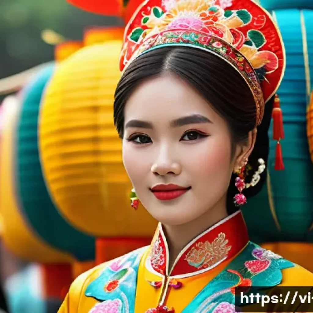 홍콩 의류 및 전통 의상 - A graceful Vietnamese woman wearing a traditional silk áo dài with intricate hand-embroidered peony ...