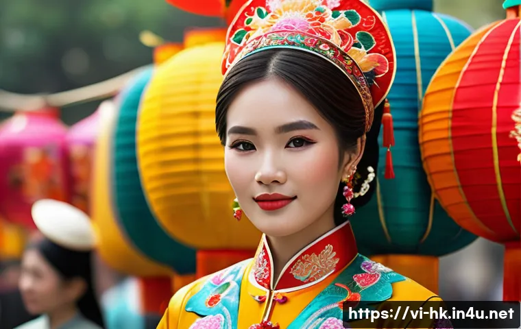홍콩 의류 및 전통 의상 - A graceful Vietnamese woman wearing a traditional silk áo dài with intricate hand-embroidered peony ...