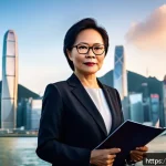 Home 23 홍콩 정치인 캐리 람 프로필 - A confident middle-aged Asian woman wearing a professional dark business suit and glasses, standing ...