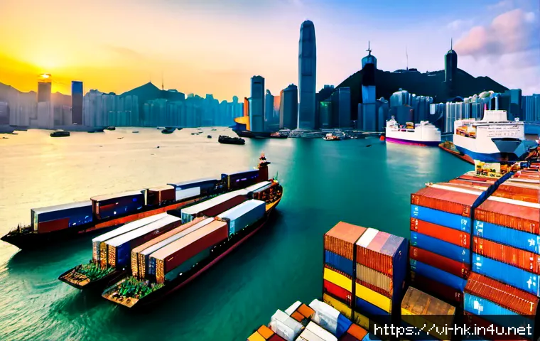 Home 17 홍콩의 경제 발전 과정 - Photorealistic panoramic view of Hong Kong’s economic transformation, historic low-rise waterfront w...